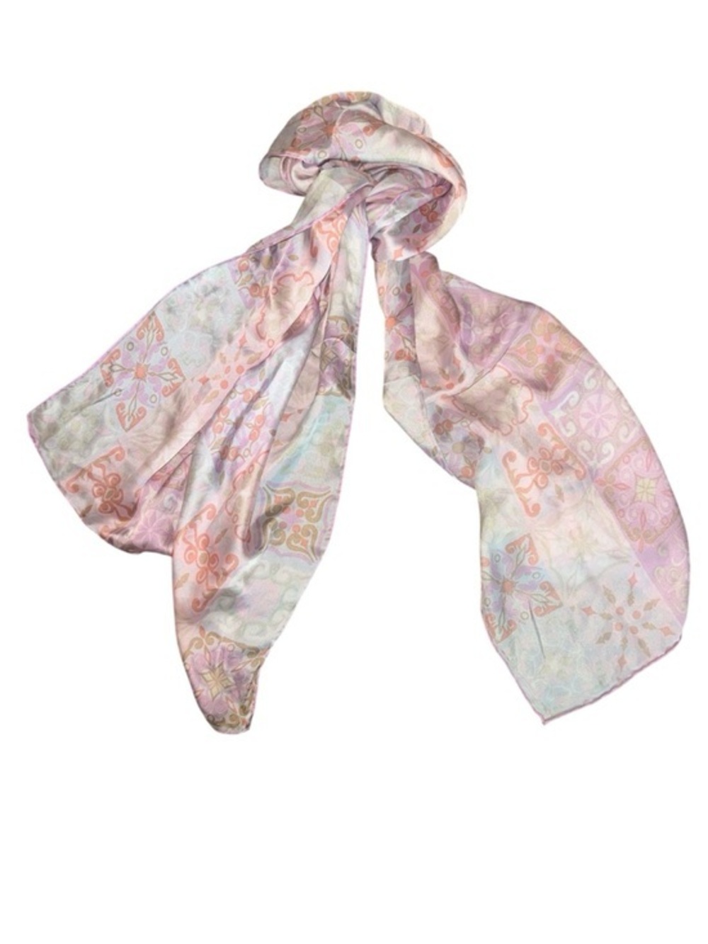 Pastel Pink Purple & Light Blue Patterned Lightweight Women's Silky Scarf Glam
